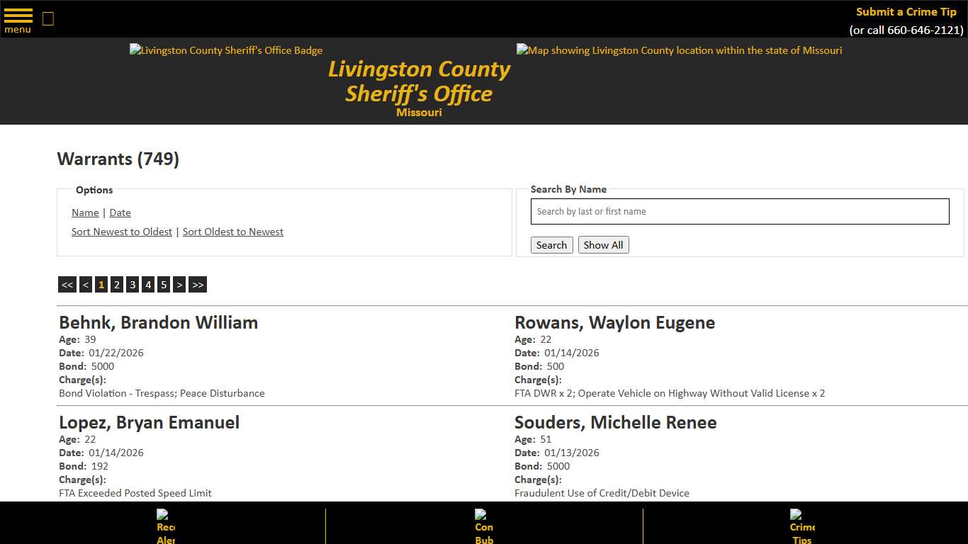Warrants - Warrant Date - Descending - Livingston County Missouri Sheriff
